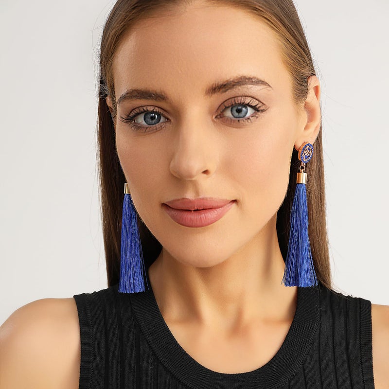 Zealmer Blue Tassel Earrings For Women Colorful Bohemian Long Dangle Drop Statement Earrings Fashion Jewelry For Christmas Valentines Day Gift - Image 5